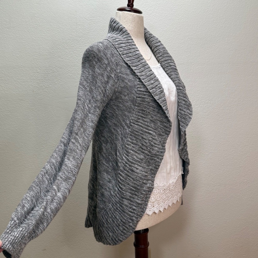Roxy Boho Surf Open Front Shawl Collar Knit Cardigan Gray Sweater Women M